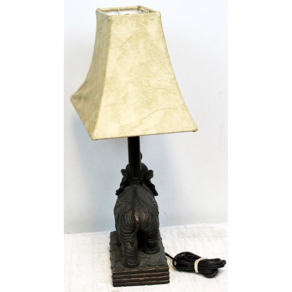 Elephant Table Lamp Aged Bronze Color 3D Pineapple Faux Leather Sahara Tropical - Picture 4 of 12